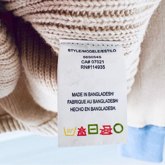 Contrast Collar Cotton Cardigan Sweater Cream Blue Size Small - Picture 7 of 9